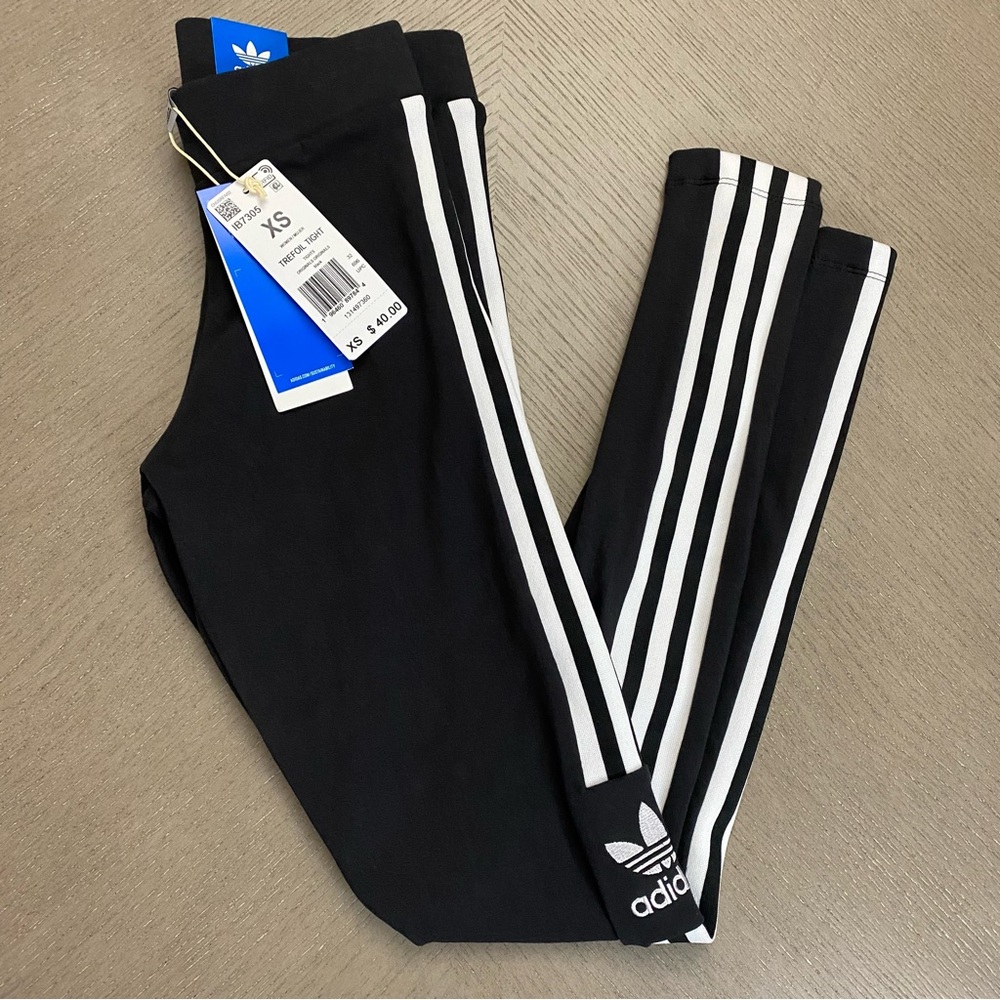 Adidas Black & White Women’s Mid Rise Tight Fit Trefoil Tights Original Size XS